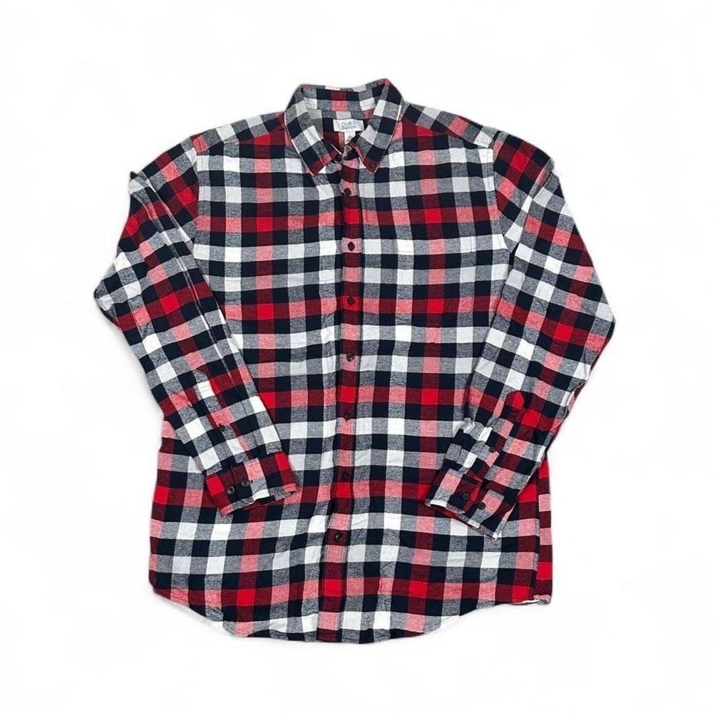 Flannel Shirt Red Plaid Button Down Long Sleeve Men's LT